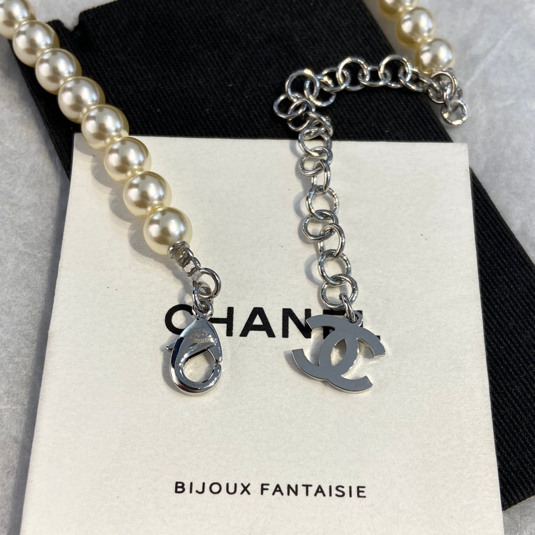 Chanel Blue Heart Pearl Diamond Necklace
