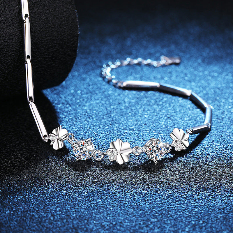 Moissanite Sterling Silver Clover Bracelet