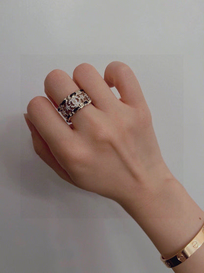 Chanel Black Leather Star Ring